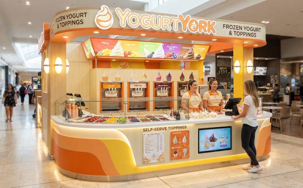 YogurtYork crew serving guests at a live frozen yogurt counter