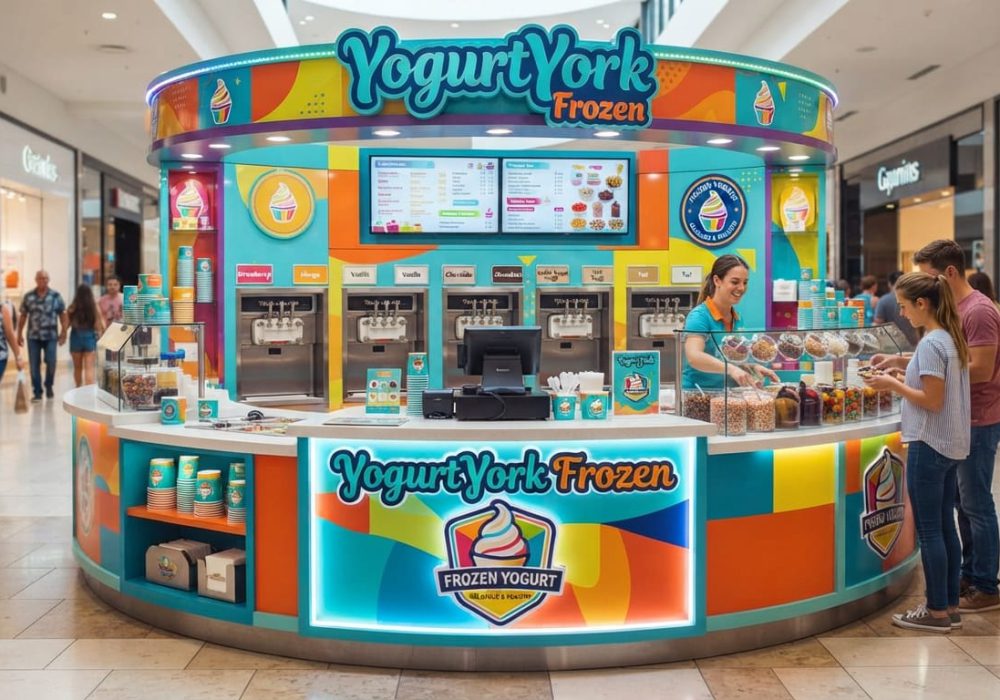 YogurtYork self-serve frozen yogurt kiosk inside a Mumbai shopping mall